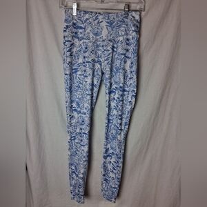 Crown & Ivy Womens Floral Leggings Blue White XS